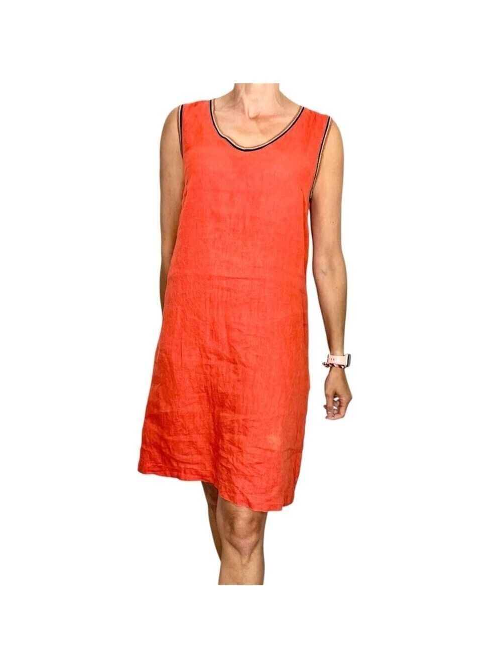 La Fee Maraboutee France 100% Italian linen burnt orange boxy midi dress EU 40